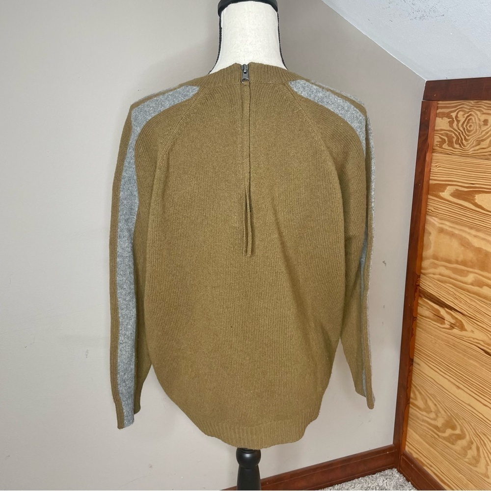 Madewell Striped Sleeve Merino Wool Zipper Sweater Extra Small Green Grey B5803 - Picture 3 of 11